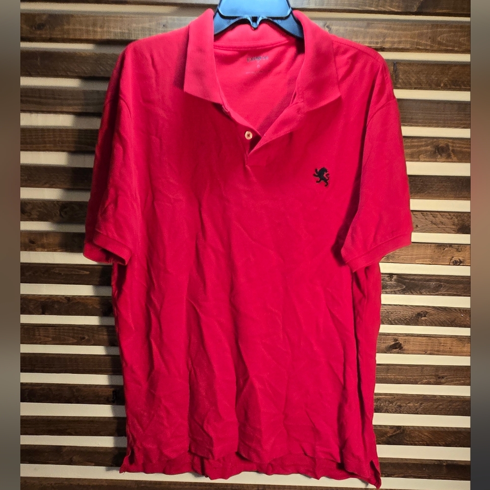 Express Shirt Mens XL RED Solid Short Sleeve Polo Collar Cotton Logo